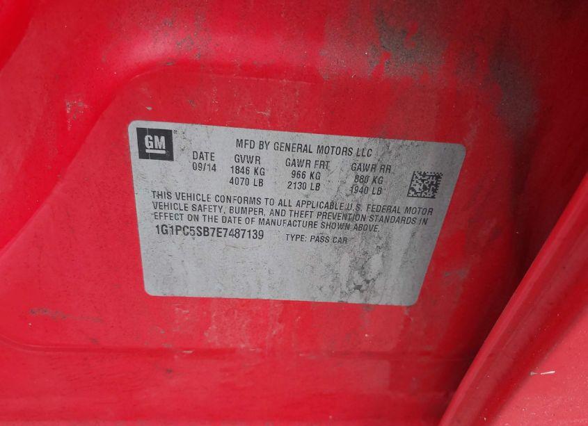Photo 9 of 2014 Chevrolet Cruze 1LT AUTO (VIN 1G1PC5SB7E7487139)