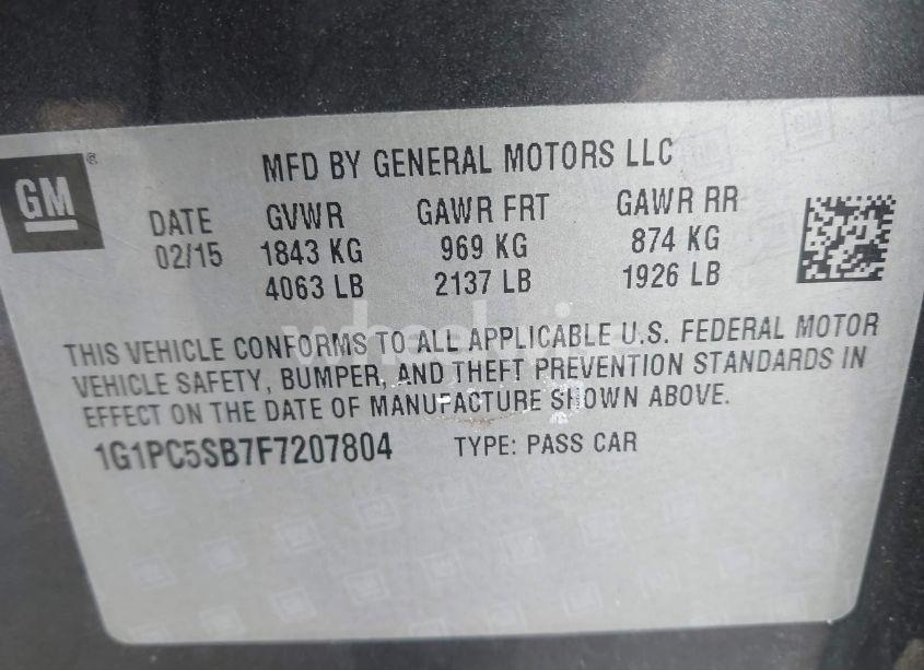 Photo 9 of 2015 Chevrolet Cruze 1LT AUTO (VIN 1G1PC5SB7F7207804)