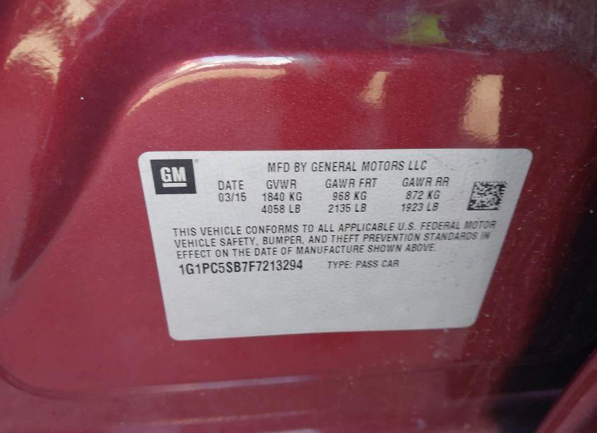 Photo 9 of 2015 Chevrolet Cruze 1LT AUTO (VIN 1G1PC5SB7F7213294)