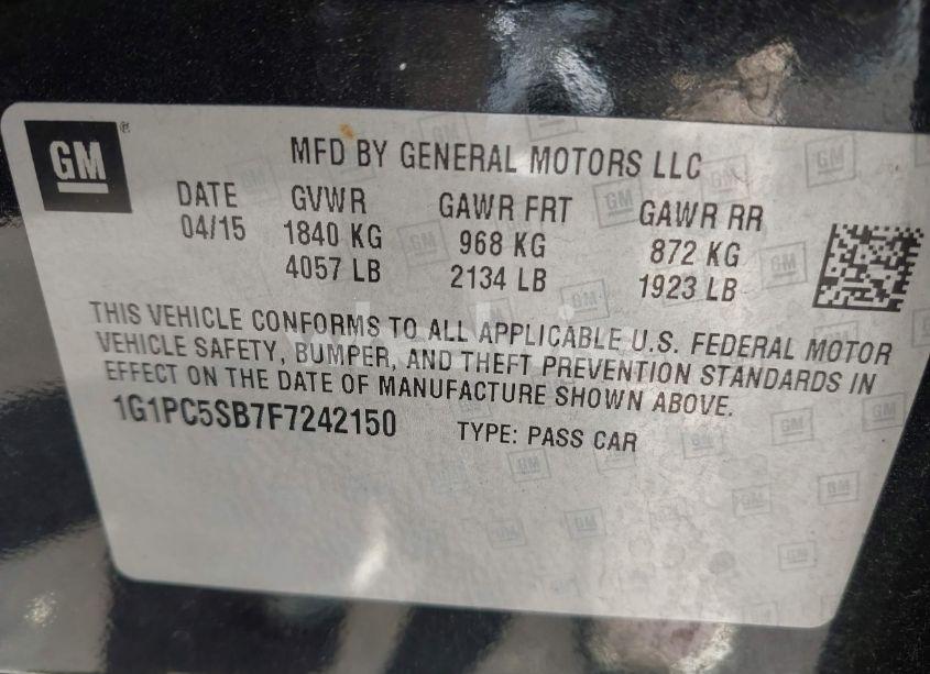 Photo 9 of 2015 Chevrolet Cruze 1LT AUTO (VIN 1G1PC5SB7F7242150)