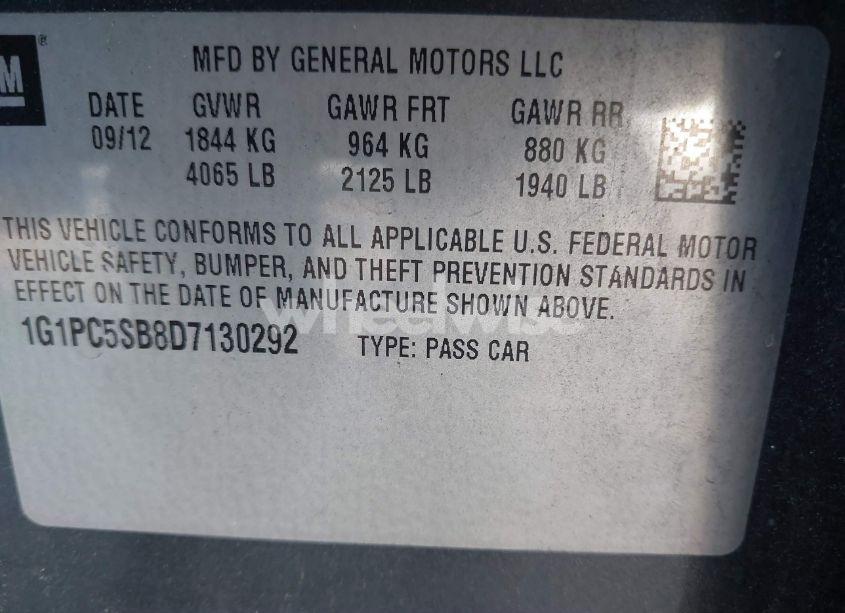 Photo 9 of 2013 Chevrolet Cruze 1LT AUTO (VIN 1G1PC5SB8D7130292)