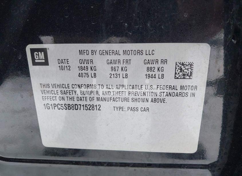 Photo 9 of 2013 Chevrolet Cruze 1LT AUTO (VIN 1G1PC5SB8D7152812)