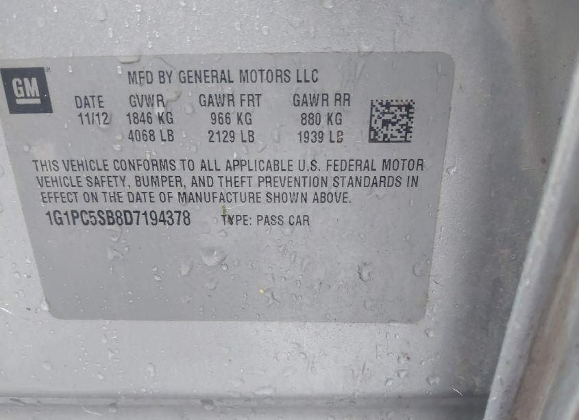 Photo 9 of 2013 Chevrolet Cruze 1LT AUTO (VIN 1G1PC5SB8D7194378)