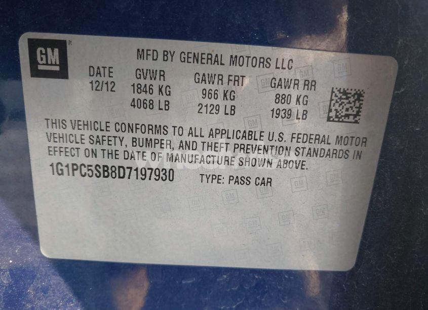 Photo 9 of 2013 Chevrolet Cruze 1LT AUTO (VIN 1G1PC5SB8D7197930)