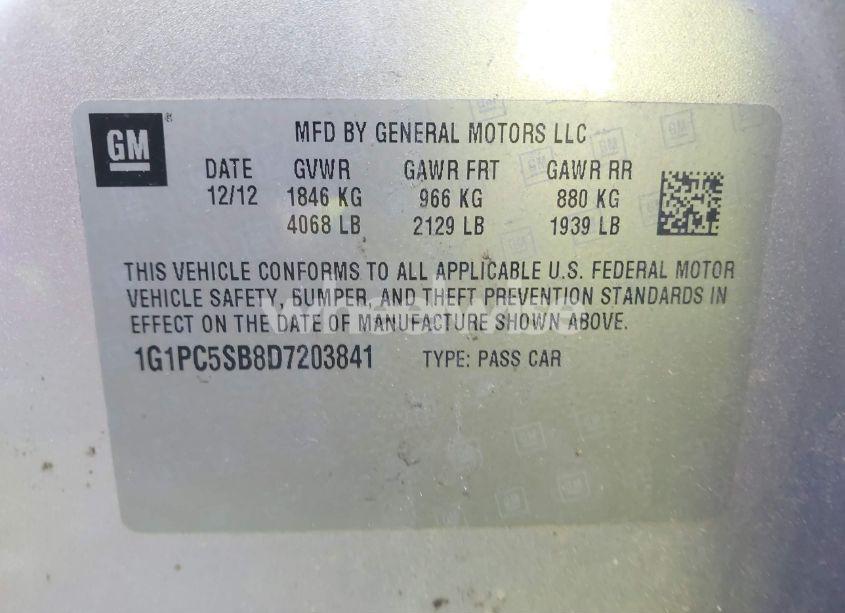 Photo 9 of 2013 Chevrolet Cruze 1LT AUTO (VIN 1G1PC5SB8D7203841)