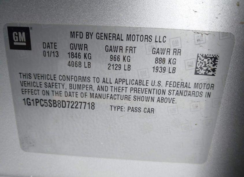 Photo 9 of 2013 Chevrolet Cruze 1LT AUTO (VIN 1G1PC5SB8D7227718)