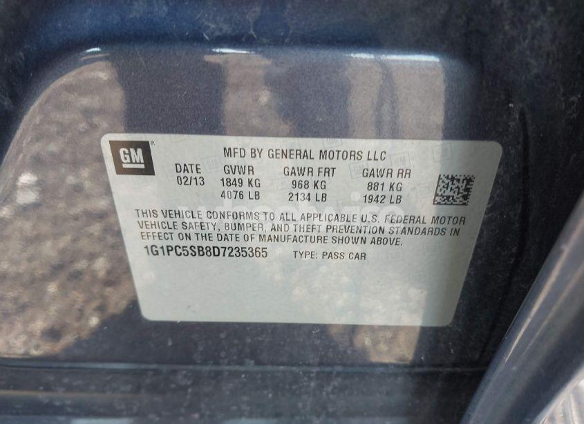 Photo 9 of 2013 Chevrolet Cruze 1LT AUTO (VIN 1G1PC5SB8D7235365)