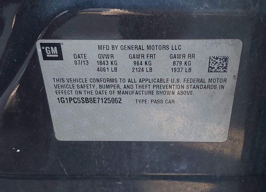 Photo 9 of 2014 Chevrolet Cruze 1LT AUTO (VIN 1G1PC5SB8E7125062)