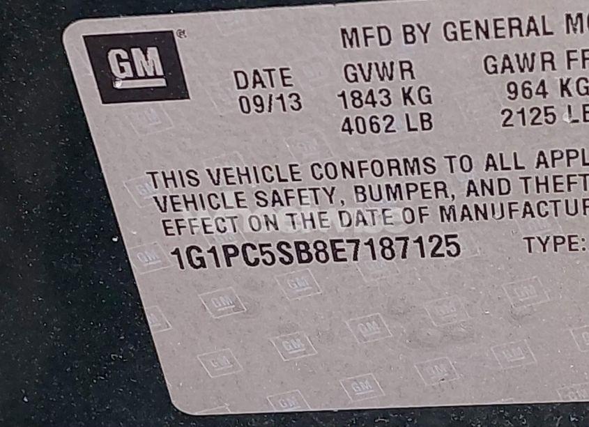 Photo 9 of 2014 Chevrolet Cruze 1LT AUTO (VIN 1G1PC5SB8E7187125)