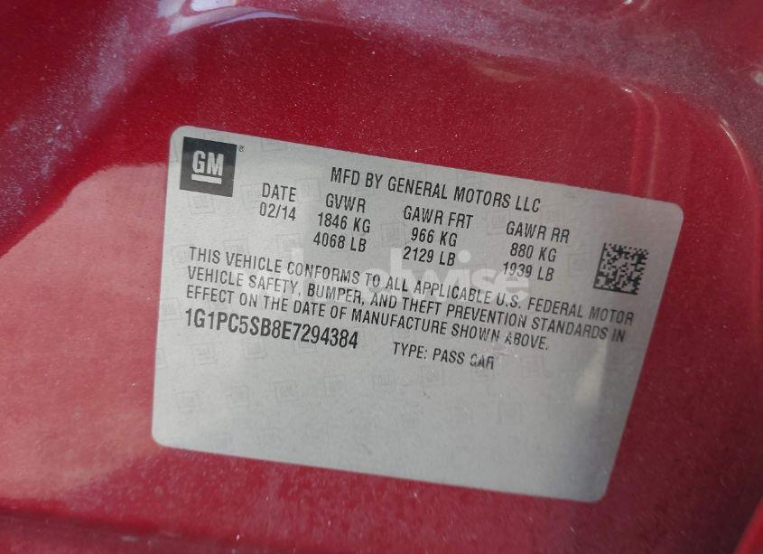 Photo 9 of 2014 Chevrolet Cruze LT (VIN 1G1PC5SB8E7294384)