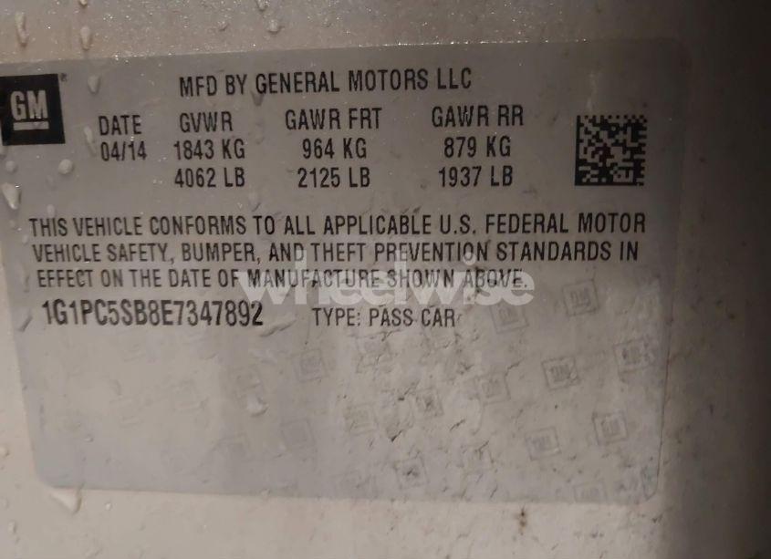 Photo 9 of 2014 Chevrolet Cruze 1LT AUTO (VIN 1G1PC5SB8E7347892)