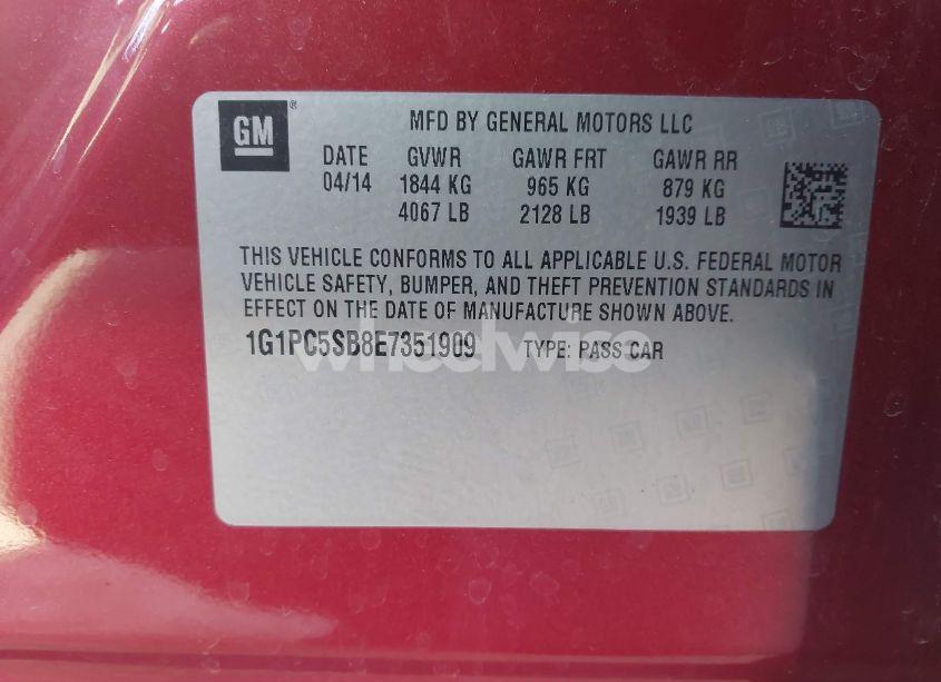 Photo 9 of 2014 Chevrolet Cruze 1LT AUTO (VIN 1G1PC5SB8E7351909)