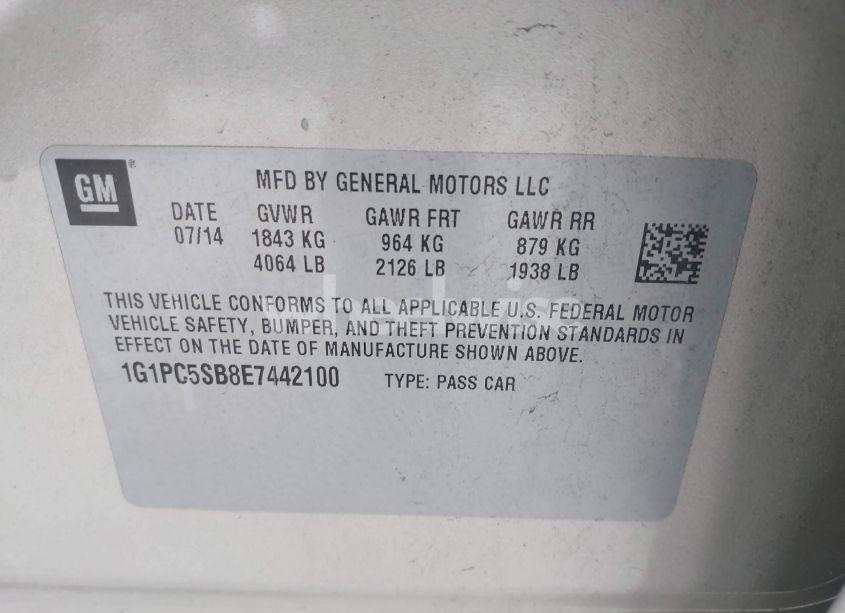 Photo 9 of 2014 Chevrolet Cruze 1LT AUTO (VIN 1G1PC5SB8E7442100)