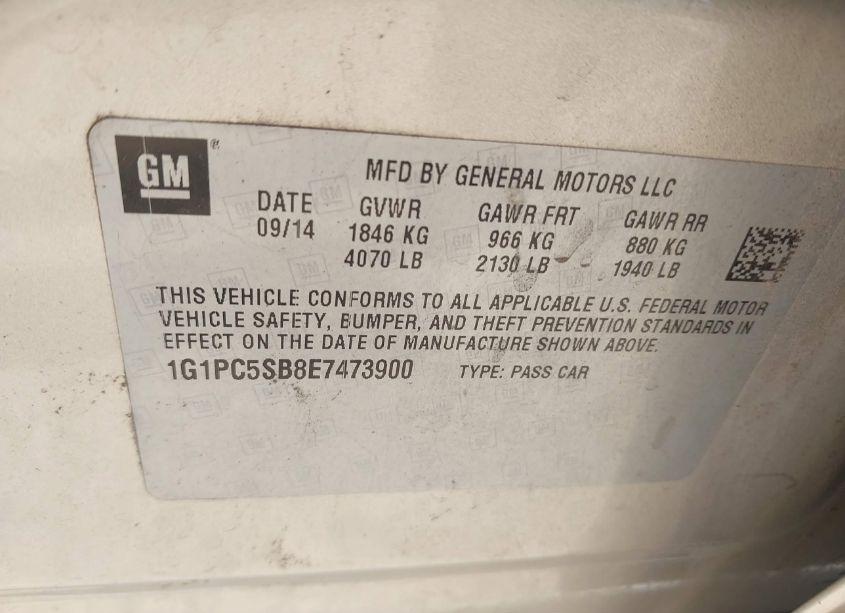 Photo 9 of 2014 Chevrolet Cruze 1LT AUTO (VIN 1G1PC5SB8E7473900)