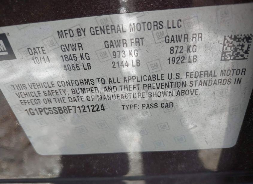 Photo 9 of 2015 Chevrolet Cruze 1LT AUTO (VIN 1G1PC5SB8F7121224)