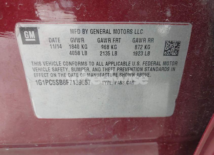 Photo 9 of 2015 Chevrolet Cruze 1LT AUTO (VIN 1G1PC5SB8F7139657)