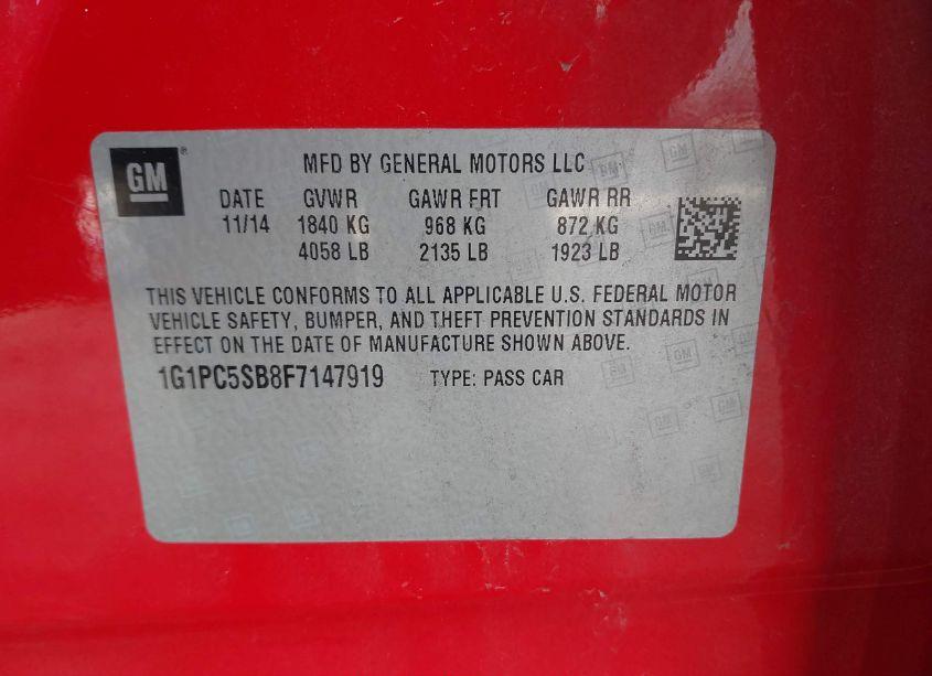 Photo 9 of 2015 Chevrolet Cruze 1LT AUTO (VIN 1G1PC5SB8F7147919)