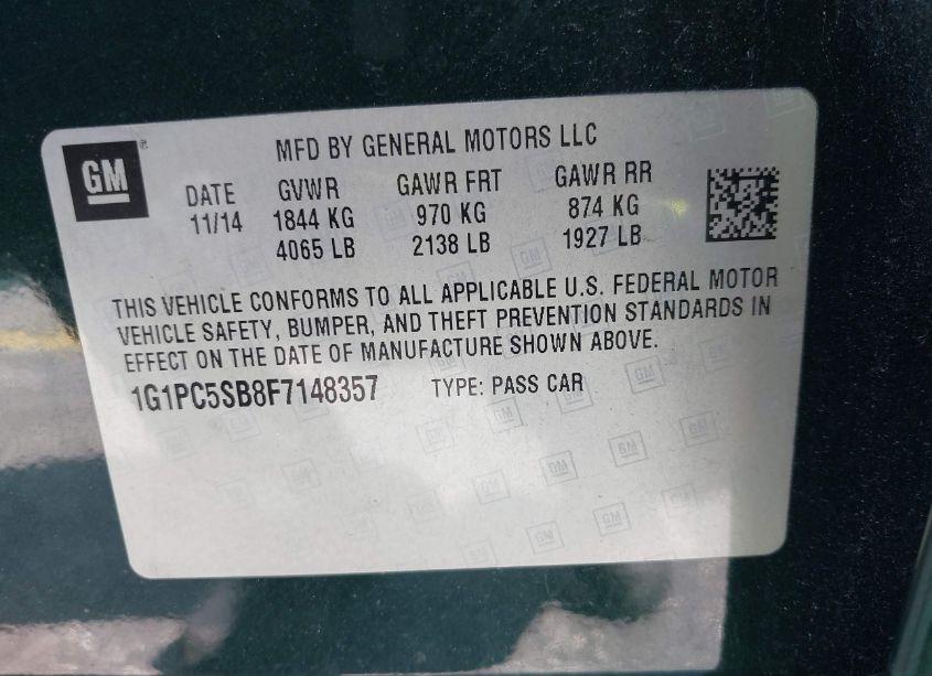 Photo 9 of 2015 Chevrolet Cruze 1LT AUTO (VIN 1G1PC5SB8F7148357)