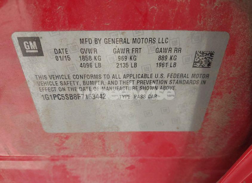 Photo 9 of 2015 Chevrolet Cruze 1LT AUTO (VIN 1G1PC5SB8F7163442)