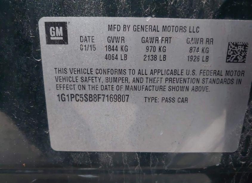 Photo 9 of 2015 Chevrolet Cruze 1LT AUTO (VIN 1G1PC5SB8F7169807)