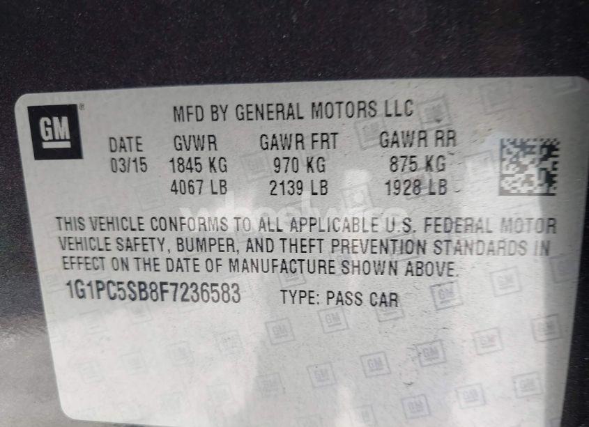 Photo 9 of 2015 Chevrolet Cruze 1LT AUTO (VIN 1G1PC5SB8F7236583)