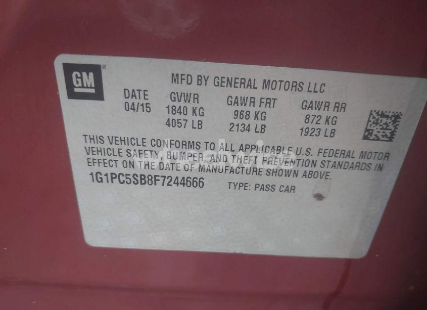 Photo 9 of 2015 Chevrolet Cruze 1LT AUTO (VIN 1G1PC5SB8F7244666)