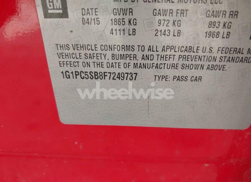 Photo 9 of 2015 Chevrolet Cruze 1LT AUTO (VIN 1G1PC5SB8F7249737)