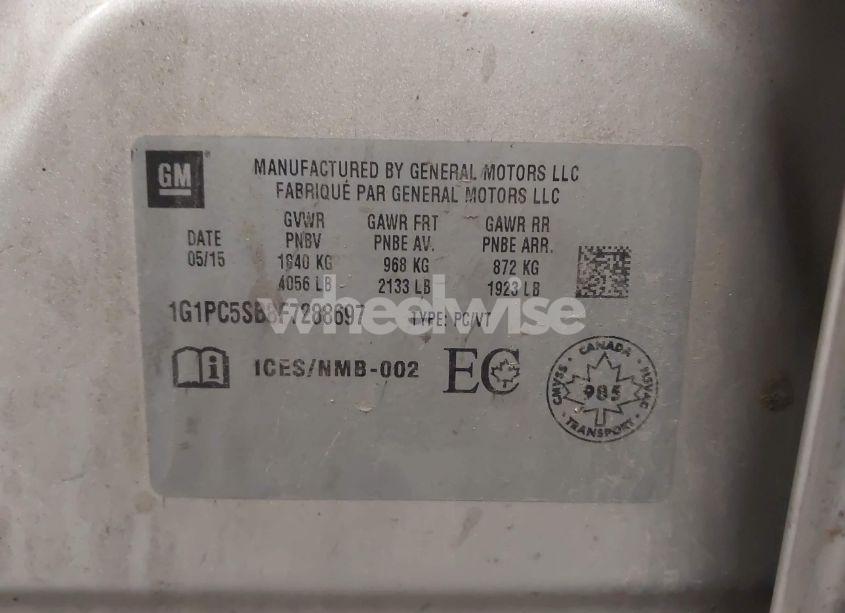 Photo 9 of 2015 Chevrolet Cruze 1LT AUTO (VIN 1G1PC5SB8F7288697)