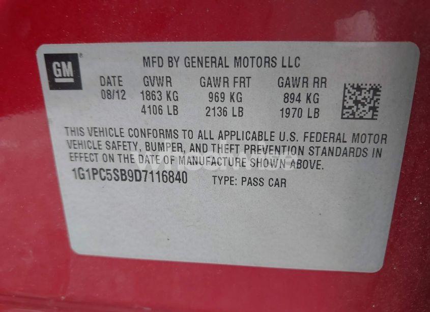 Photo 9 of 2013 Chevrolet Cruze 1LT AUTO (VIN 1G1PC5SB9D7116840)