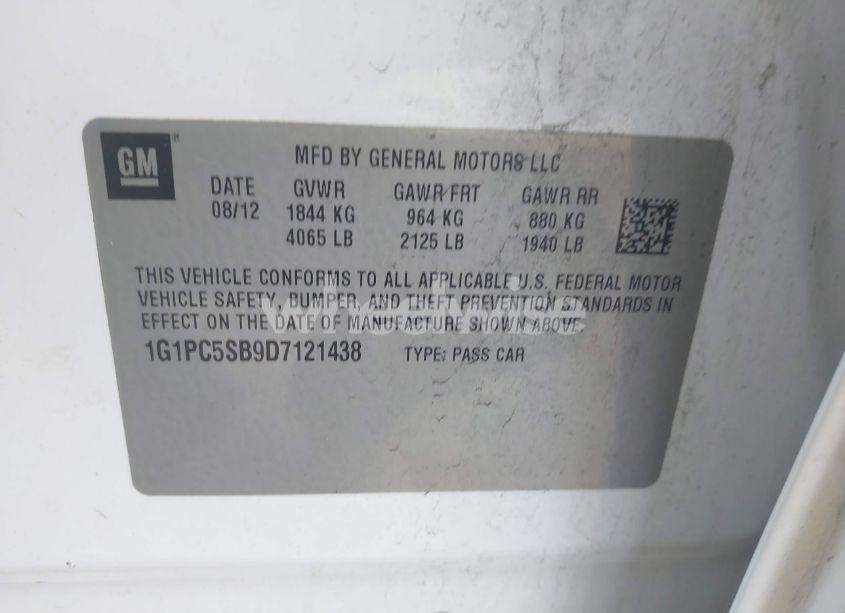 Photo 9 of 2013 Chevrolet Cruze 1LT AUTO (VIN 1G1PC5SB9D7121438)