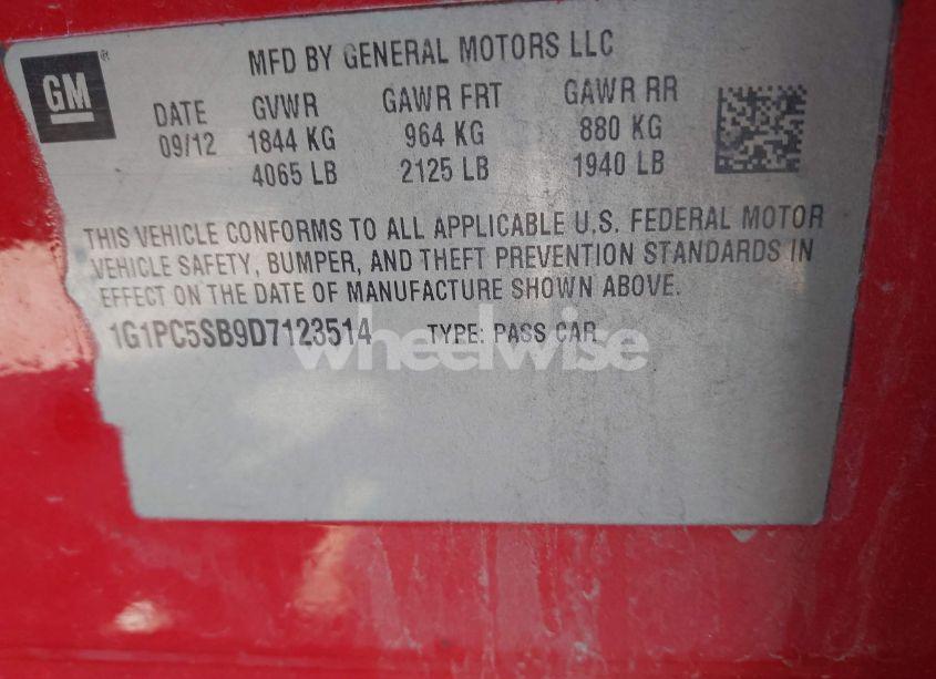 Photo 9 of 2013 Chevrolet Cruze 1LT AUTO (VIN 1G1PC5SB9D7123514)