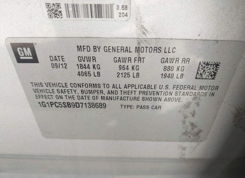 Photo 9 of 2013 Chevrolet Cruze 1LT AUTO (VIN 1G1PC5SB9D7138689)