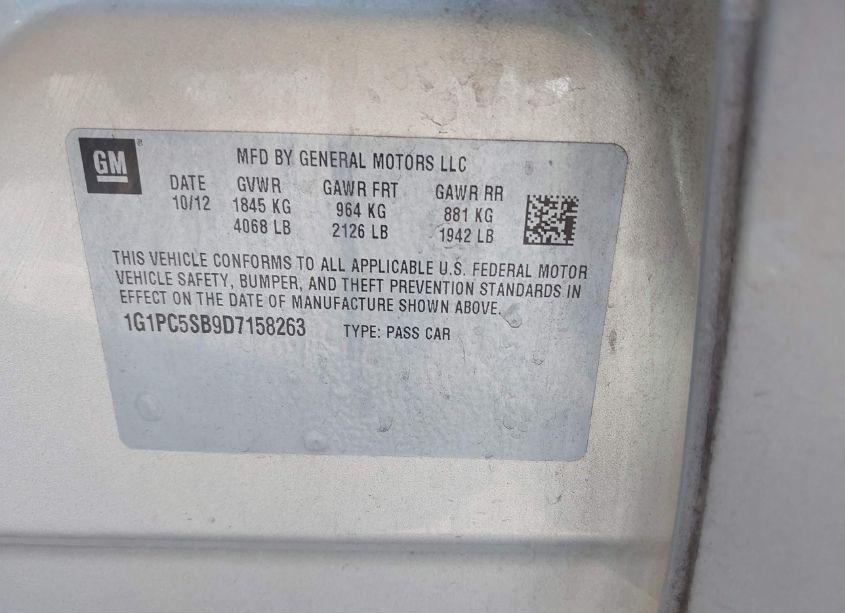 Photo 9 of 2013 Chevrolet Cruze 1LT AUTO (VIN 1G1PC5SB9D7158263)