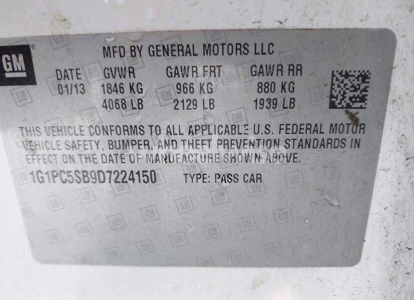 Photo 9 of 2013 Chevrolet Cruze 1LT AUTO (VIN 1G1PC5SB9D7224150)