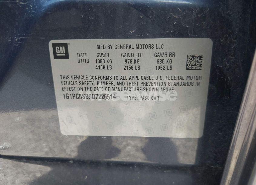 Photo 9 of 2013 Chevrolet Cruze 1LT AUTO (VIN 1G1PC5SB9D7226514)