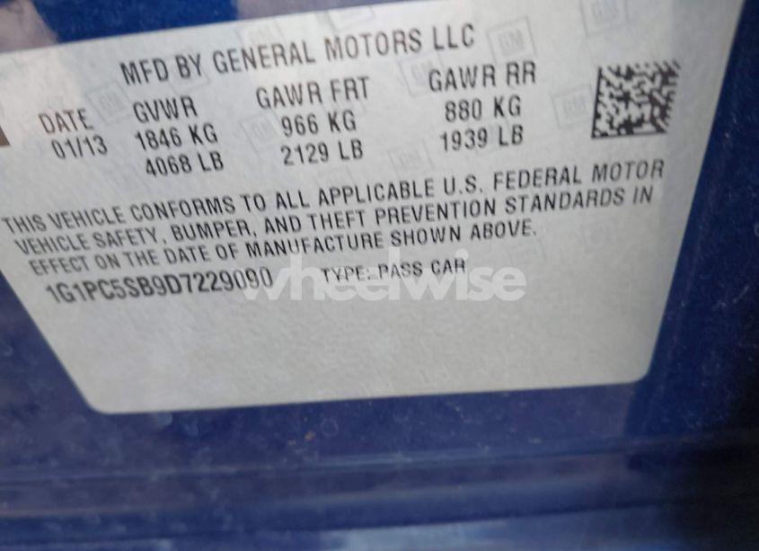 Photo 9 of 2013 Chevrolet Cruze 1LT AUTO (VIN 1G1PC5SB9D7229090)