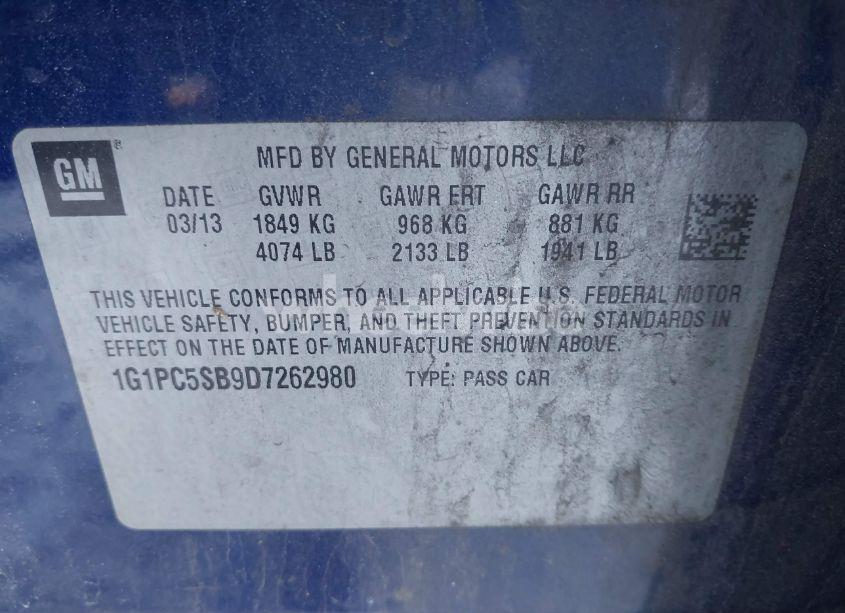 Photo 9 of 2013 Chevrolet Cruze 1LT AUTO (VIN 1G1PC5SB9D7262980)