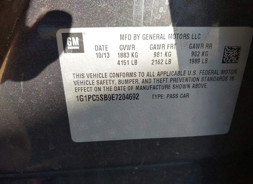 Photo 9 of 2014 Chevrolet Cruze 1LT AUTO (VIN 1G1PC5SB9E7204692)