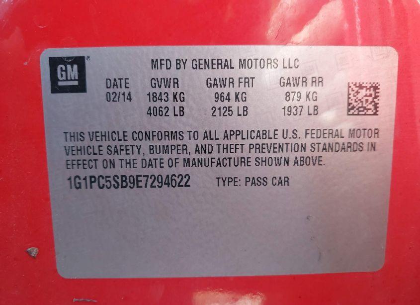 Photo 9 of 2014 Chevrolet Cruze 1LT AUTO (VIN 1G1PC5SB9E7294622)