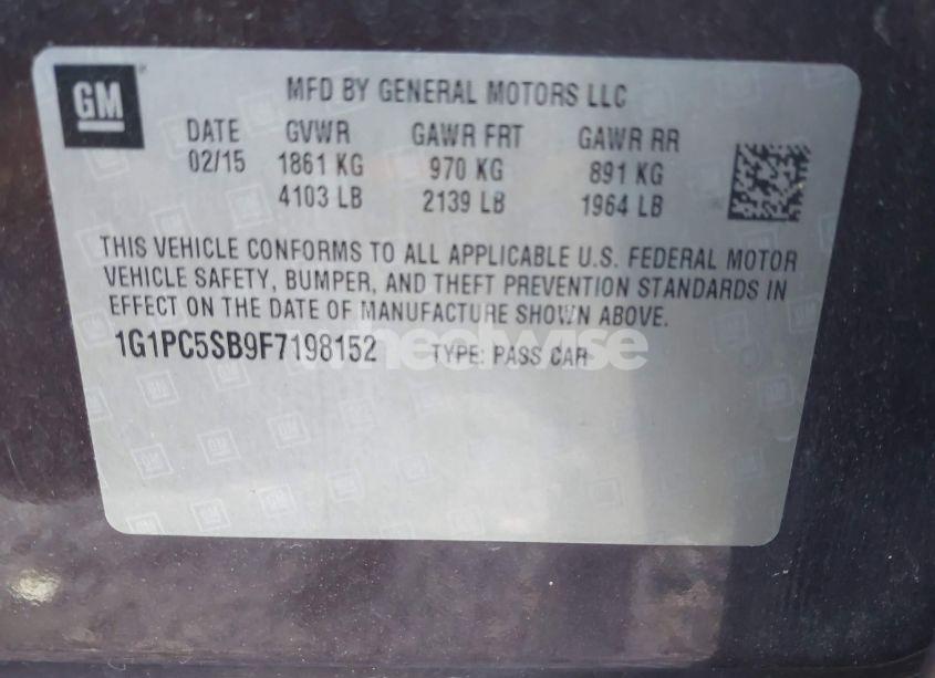 Photo 9 of 2015 Chevrolet Cruze 1LT AUTO (VIN 1G1PC5SB9F7198152)