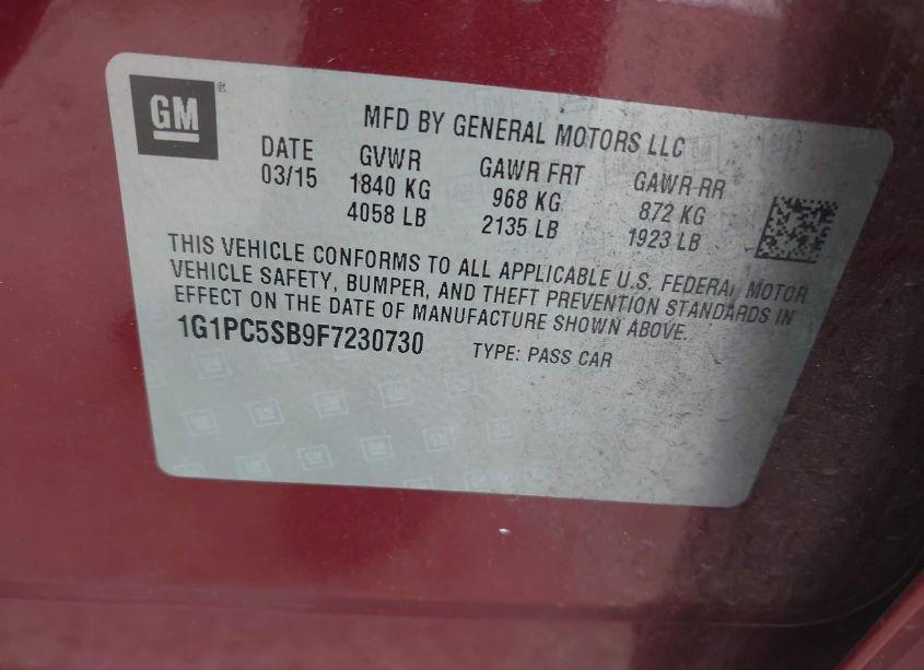 Photo 9 of 2015 Chevrolet Cruze 1LT AUTO (VIN 1G1PC5SB9F7230730)