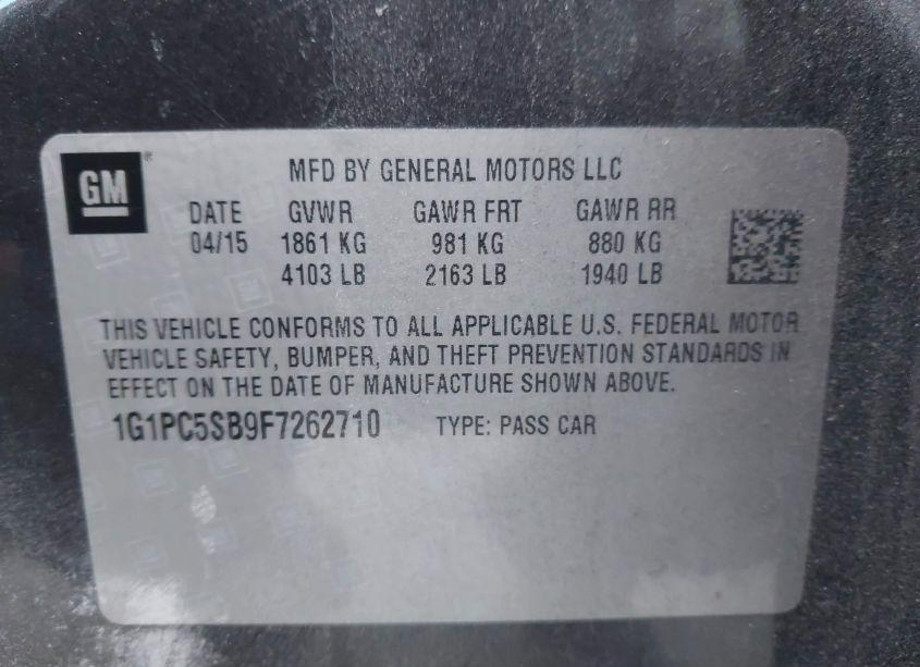 Photo 9 of 2015 Chevrolet Cruze 1LT AUTO (VIN 1G1PC5SB9F7262710)