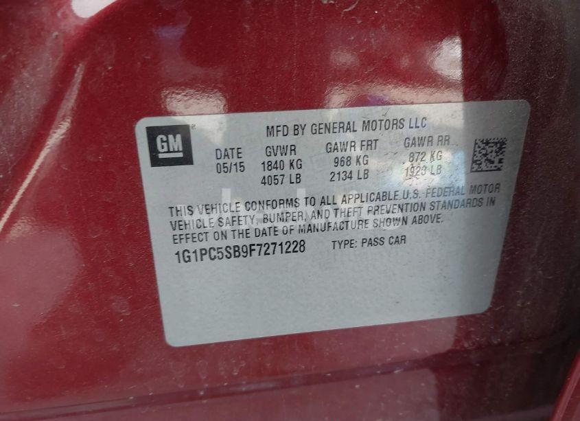 Photo 9 of 2015 Chevrolet Cruze 1LT AUTO (VIN 1G1PC5SB9F7271228)