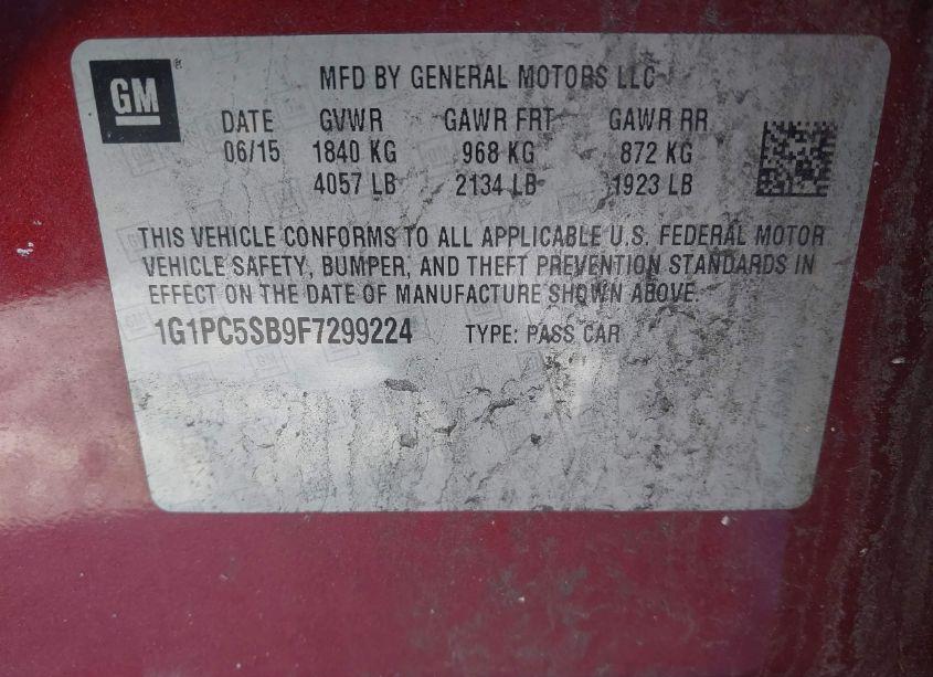 Photo 9 of 2015 Chevrolet Cruze 1LT AUTO (VIN 1G1PC5SB9F7299224)