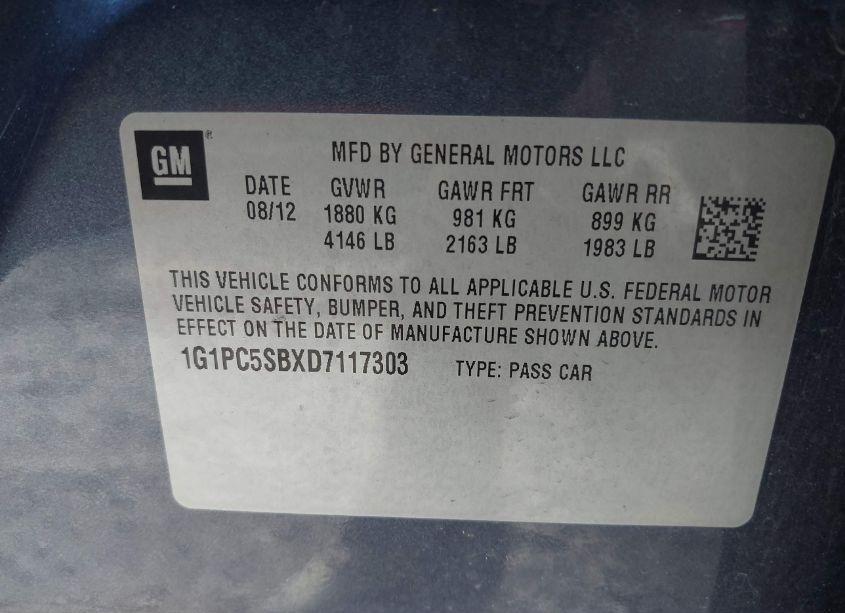 Photo 9 of 2013 Chevrolet Cruze 1LT AUTO (VIN 1G1PC5SBXD7117303)