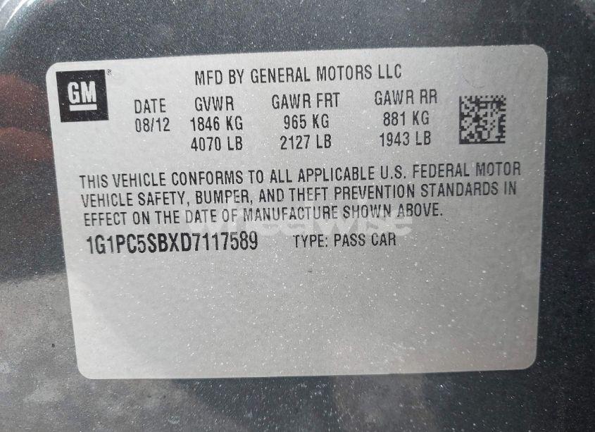 Photo 9 of 2013 Chevrolet Cruze 1LT AUTO (VIN 1G1PC5SBXD7117589)