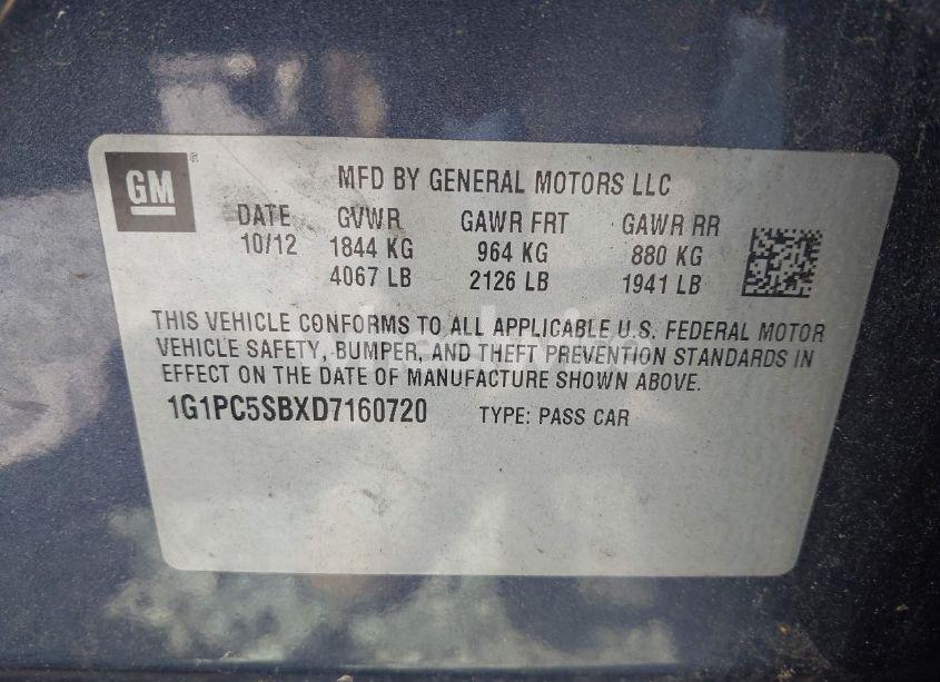 Photo 9 of 2013 Chevrolet Cruze 1LT AUTO (VIN 1G1PC5SBXD7160720)