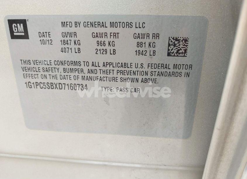 Photo 9 of 2013 Chevrolet Cruze 1LT AUTO (VIN 1G1PC5SBXD7160734)