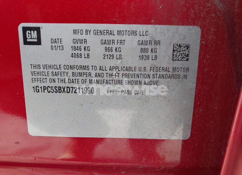 Photo 9 of 2013 Chevrolet Cruze 1LT AUTO (VIN 1G1PC5SBXD7211990)