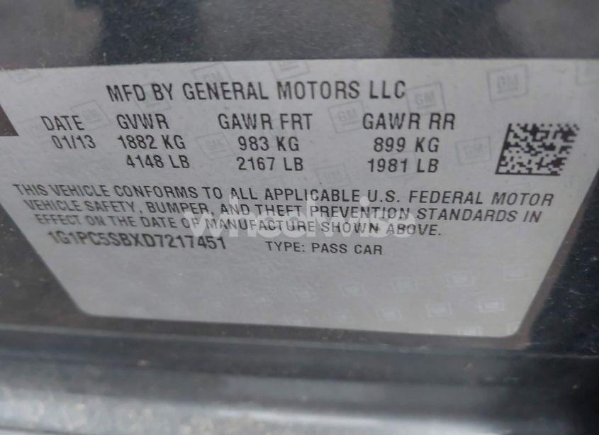 Photo 9 of 2013 Chevrolet Cruze 1LT AUTO (VIN 1G1PC5SBXD7217451)